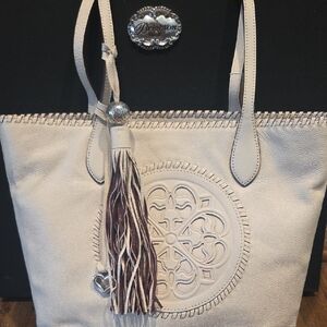Brighton Cream and Brown Tote with Tassel